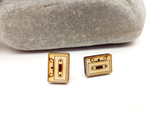 Retro Kassette Holz Ohrstecker